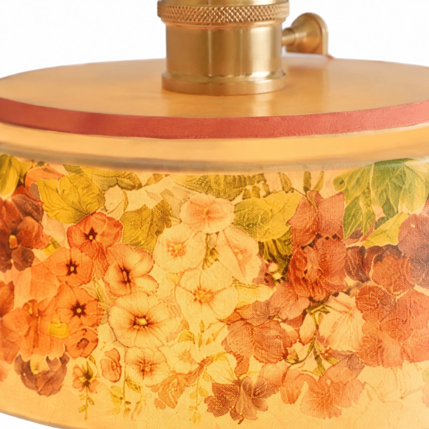 Close view of the vintage floral ceramic pendant shade