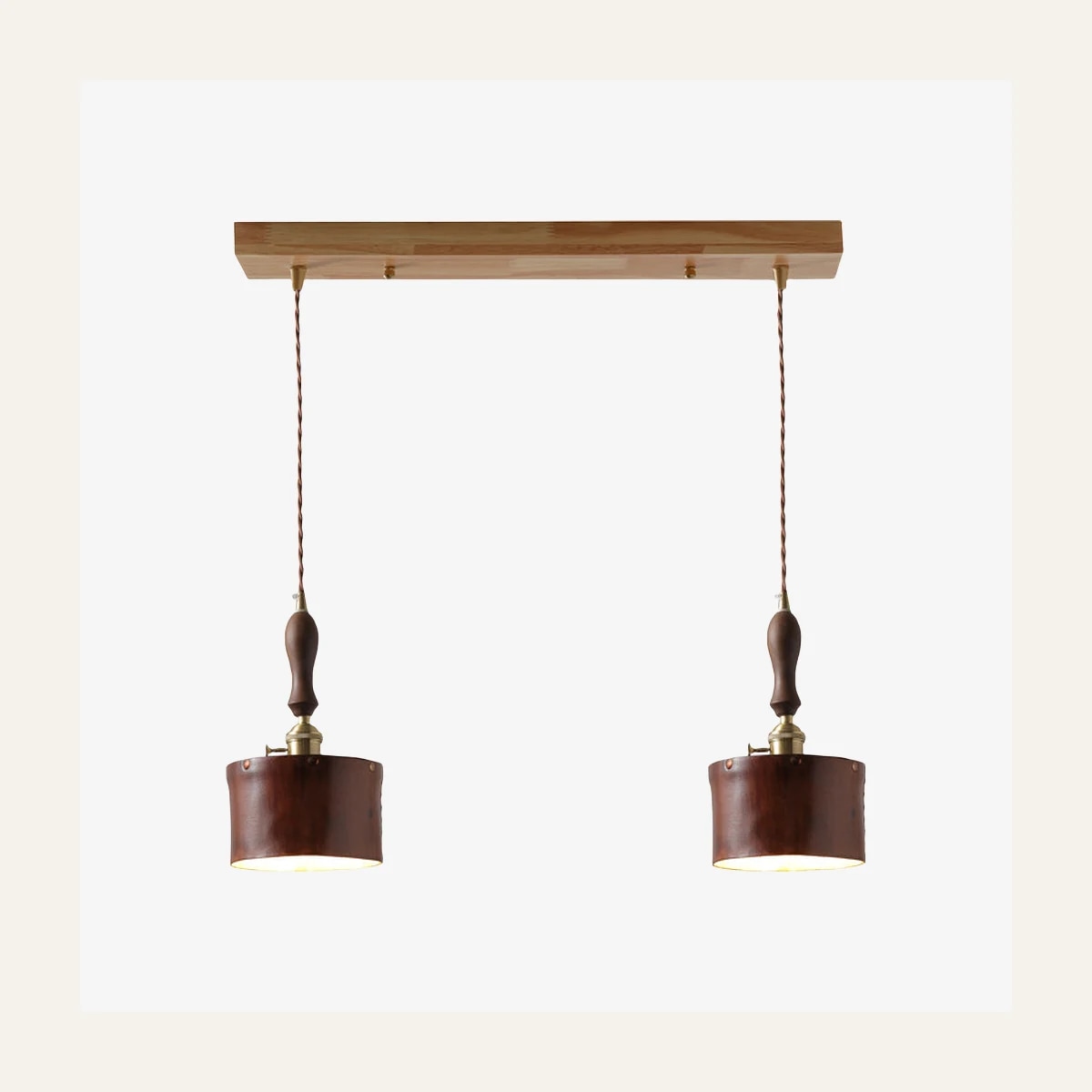 brown double pendant leather shade bar light