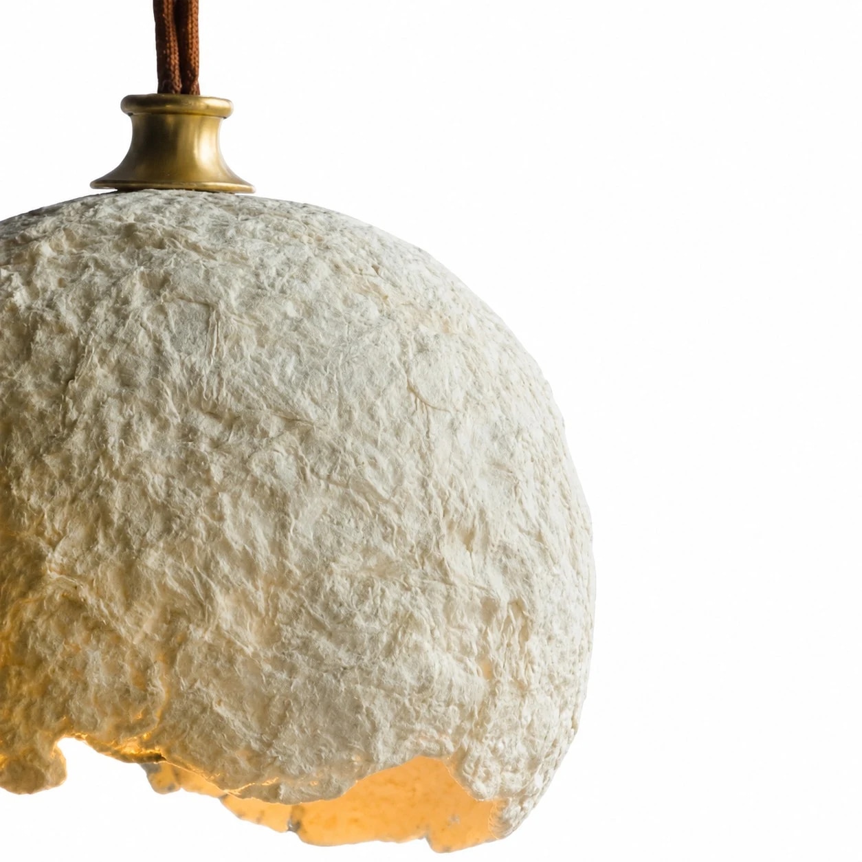 Large close view of textured rice paper pendant shade