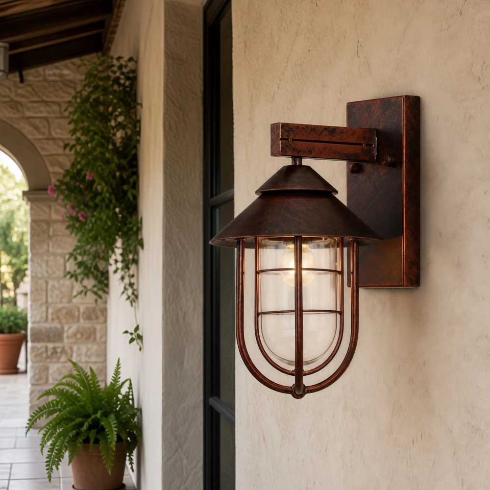 Outdoor wall light on a covered exterior wall