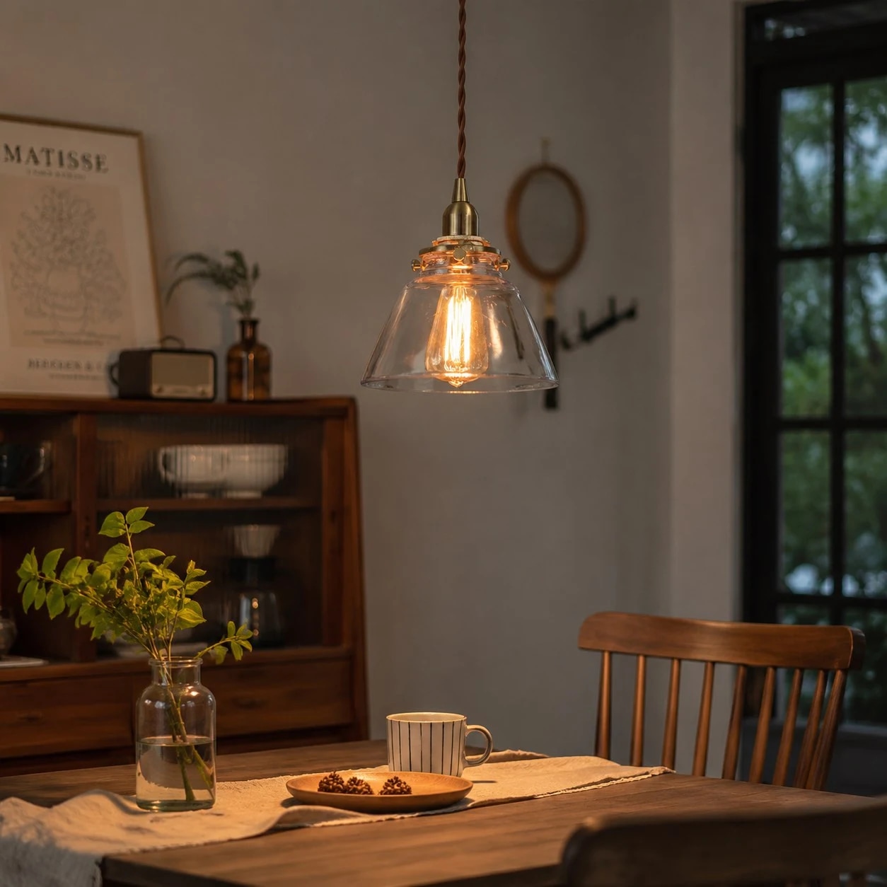 Vintage pendant light in warm dining and bar atmosphere