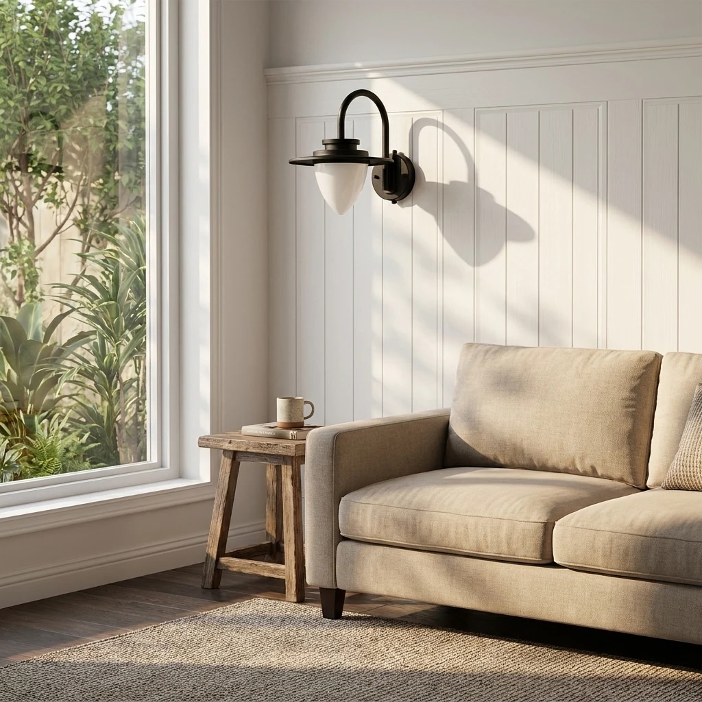 Wall lantern near a window lounge chair
