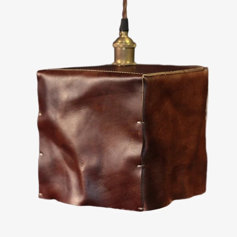 20 cm deep brown leather pendant shade