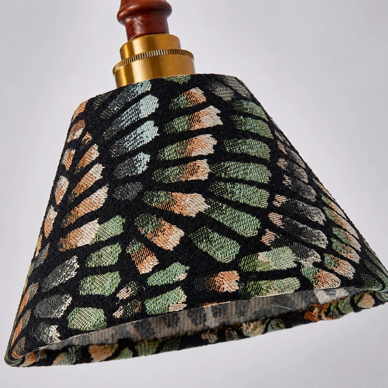 Patterned fabric lampshade close-up
