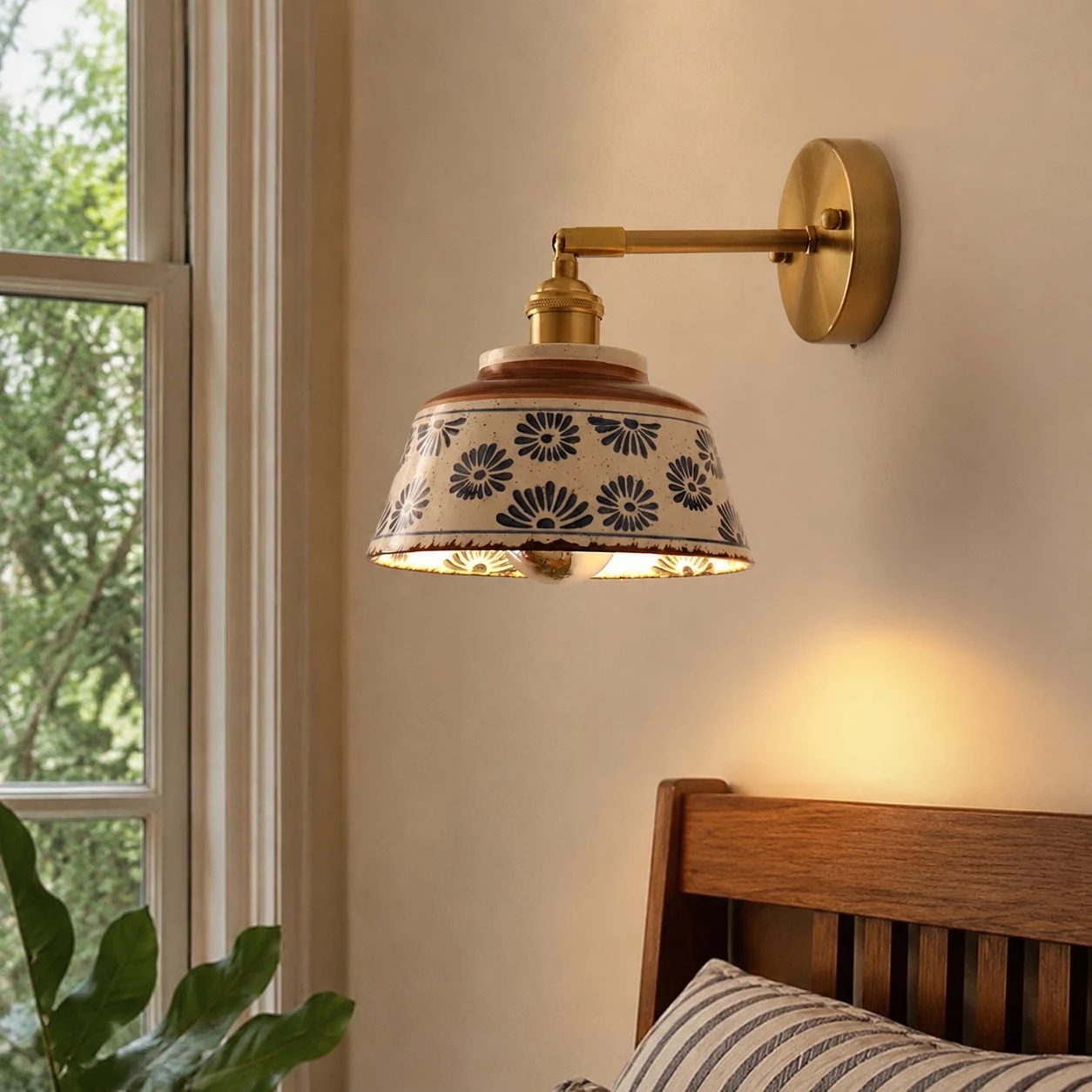 Vintage Blue Floral Ceramic Wall Sconce styled setting