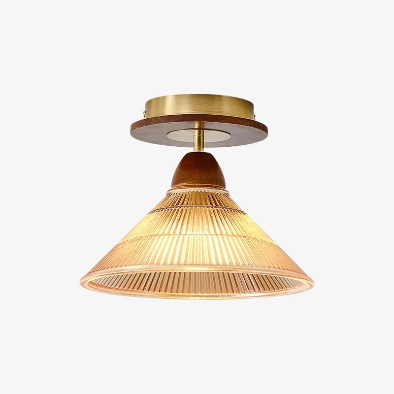 Vintage Amber Pleated Flush Mount Ceiling Light