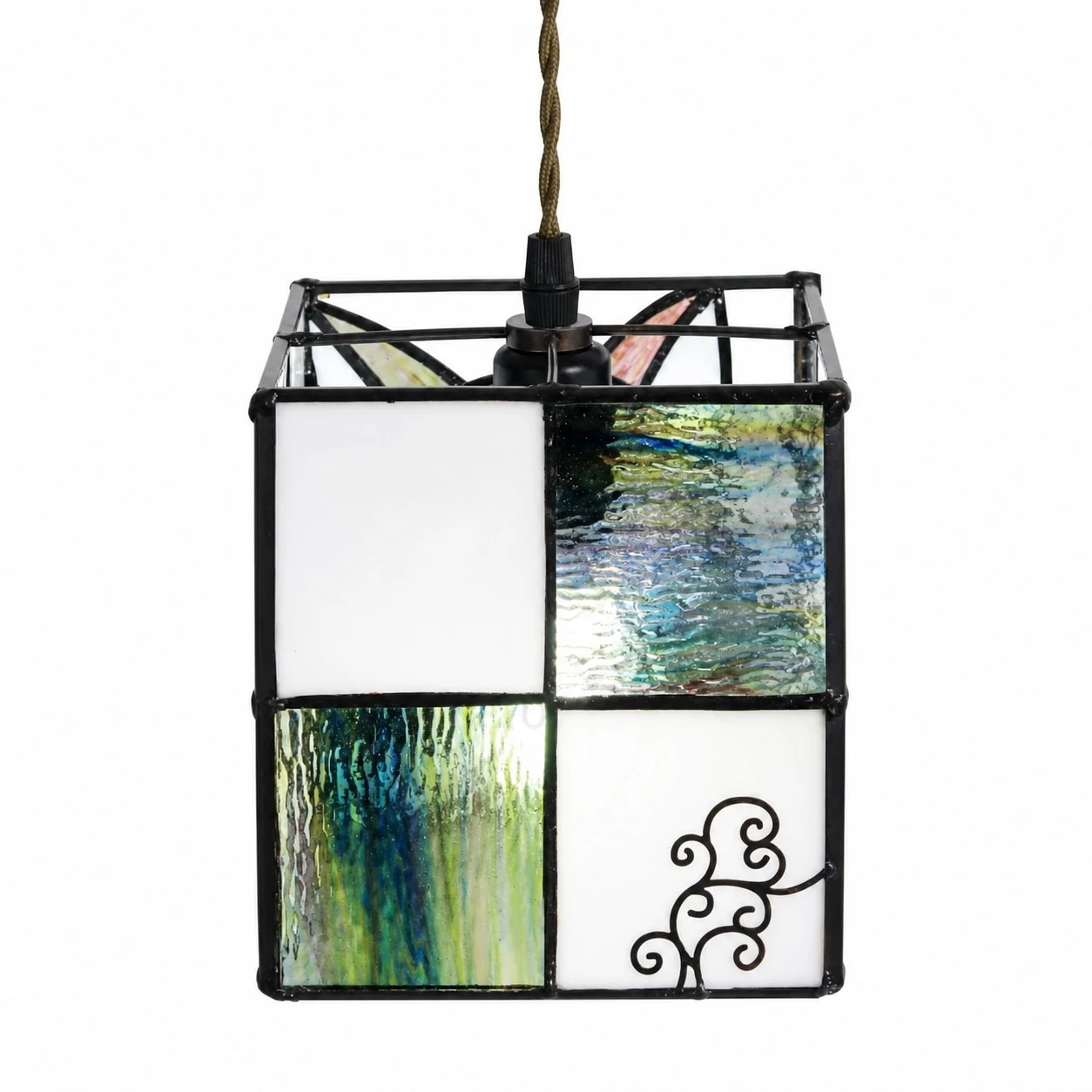 Side view showing stained glass color panels