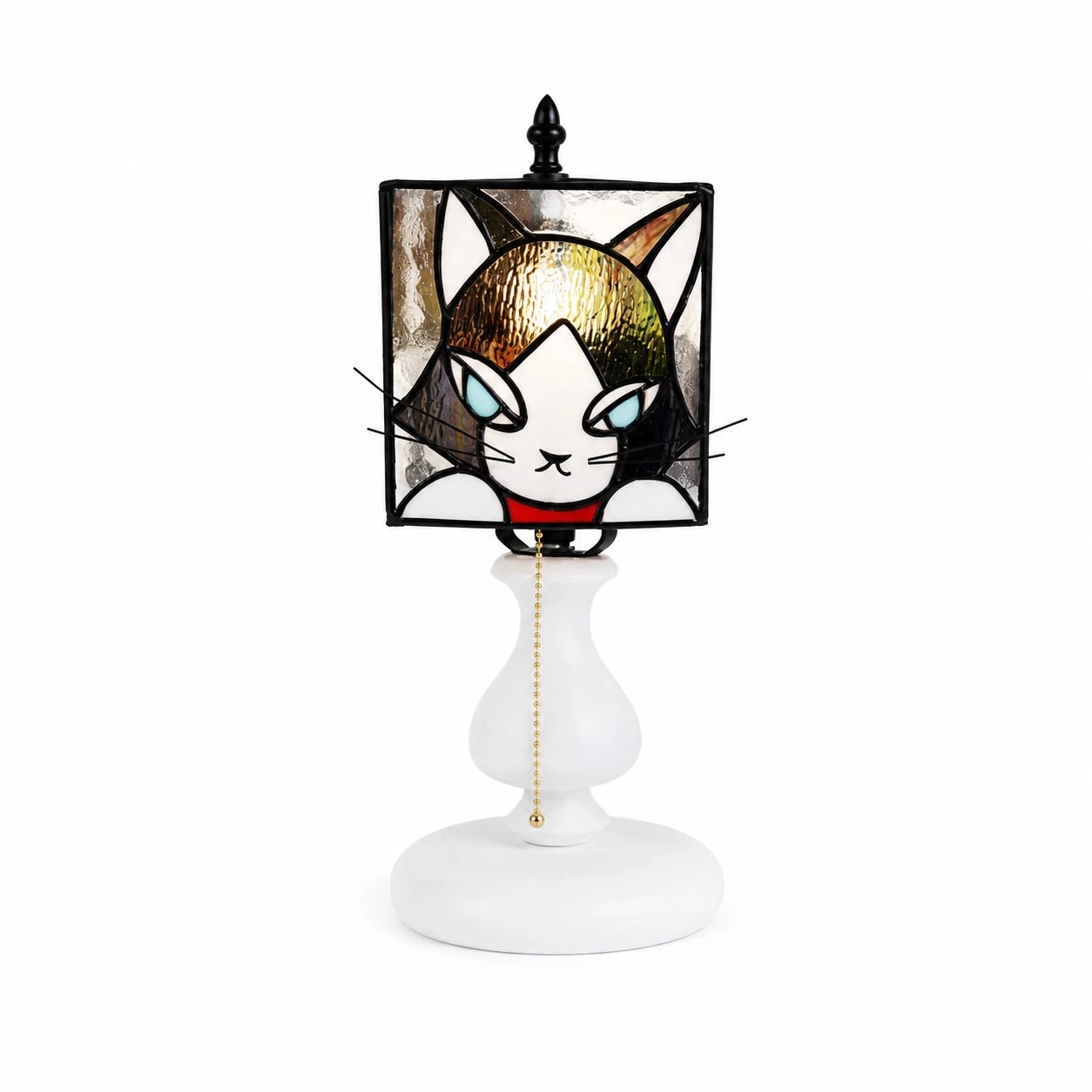 Smoke purple cat stained glass table lamp