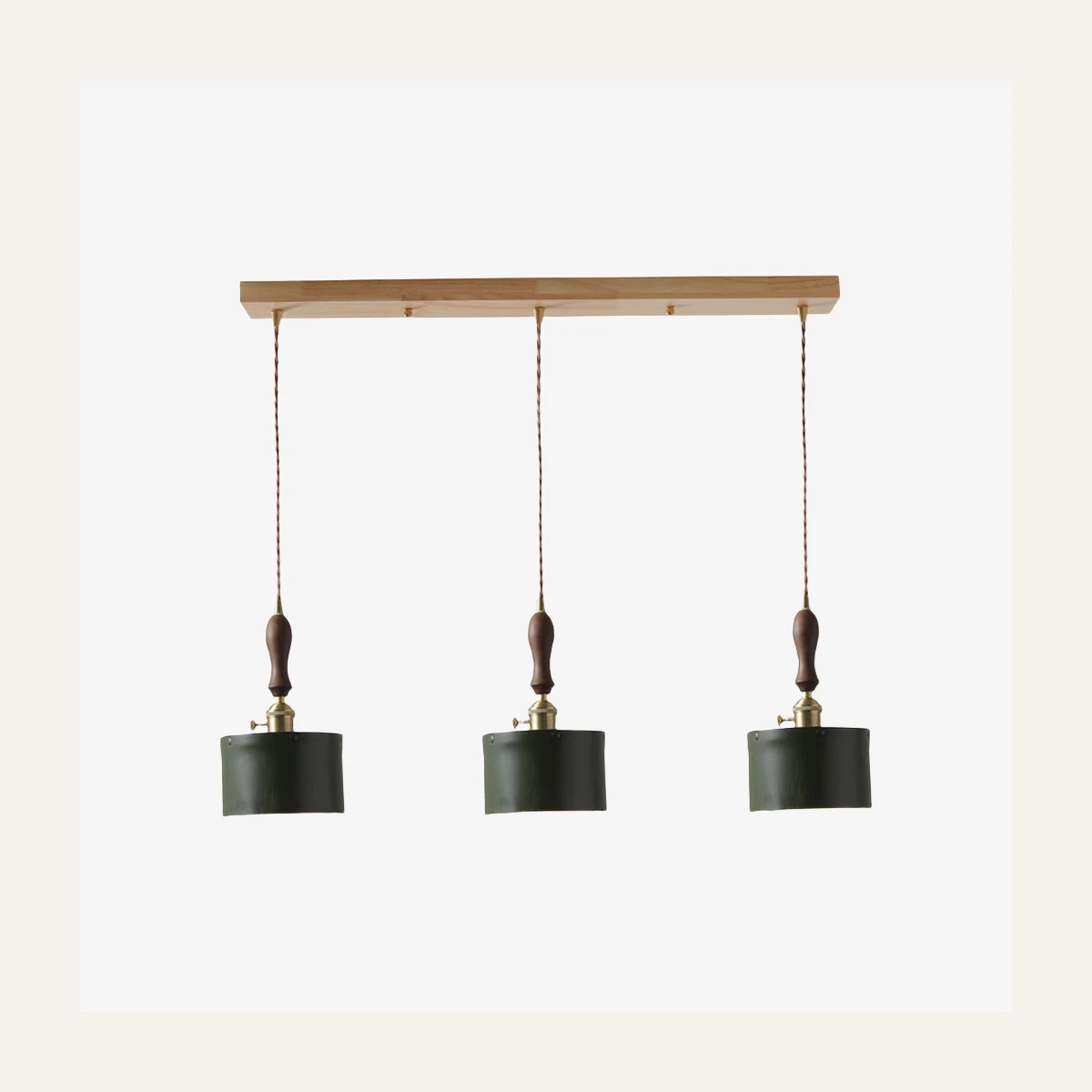 green triple pendant leather shade bar light