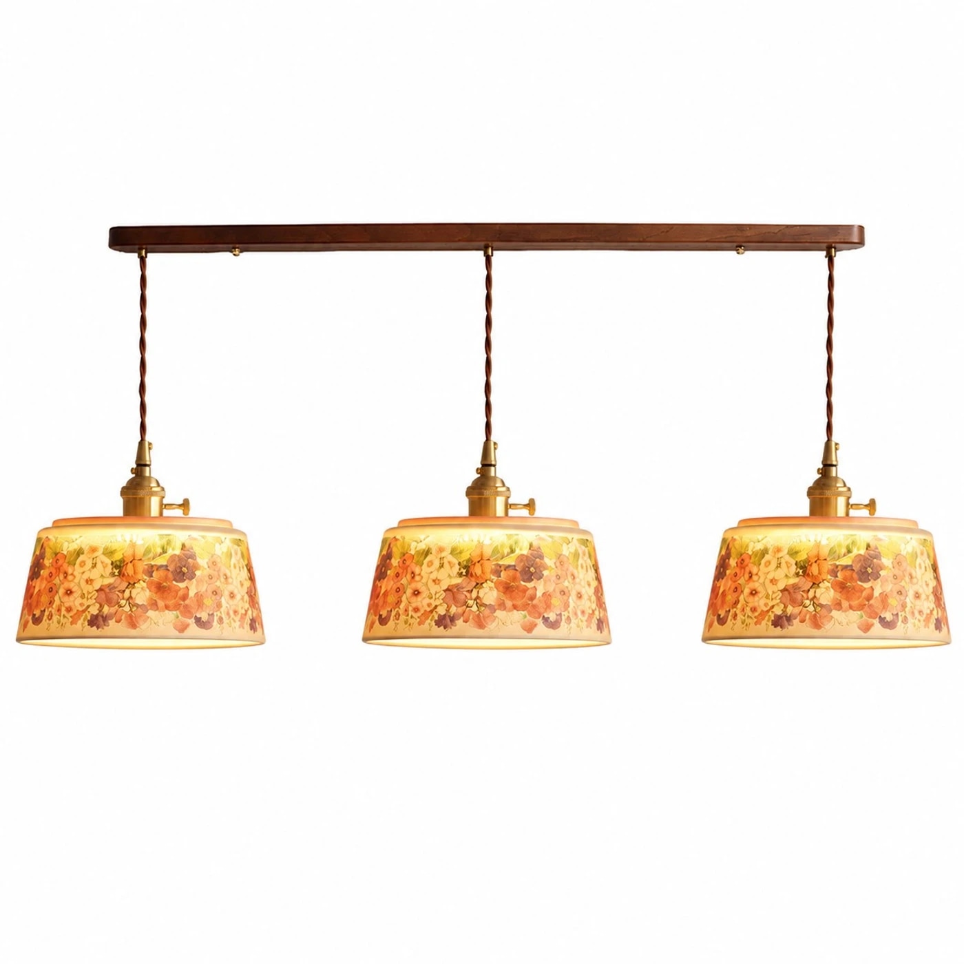 Three-light floral ceramic bar pendant option