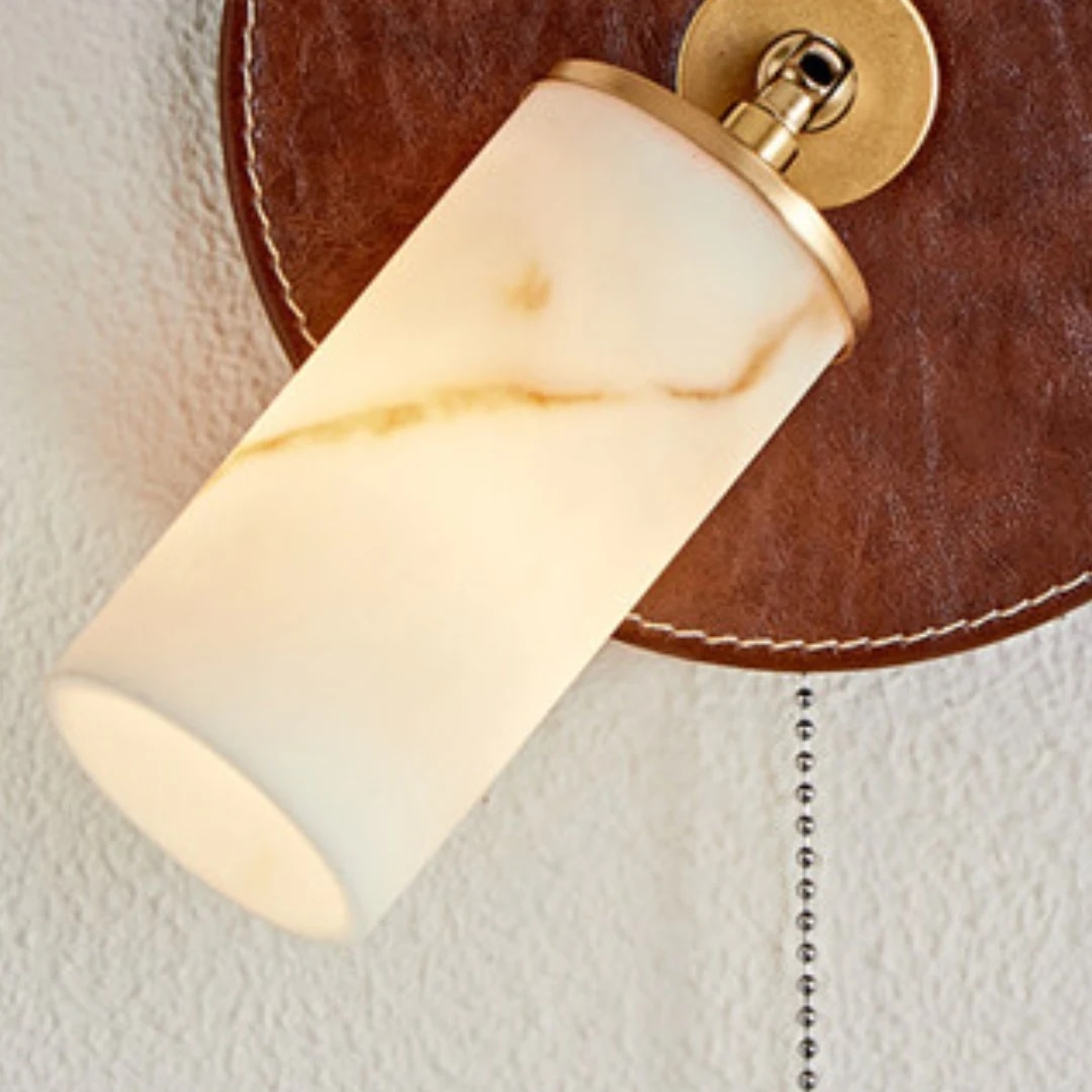 Close detail of the white shade and brown backplate
