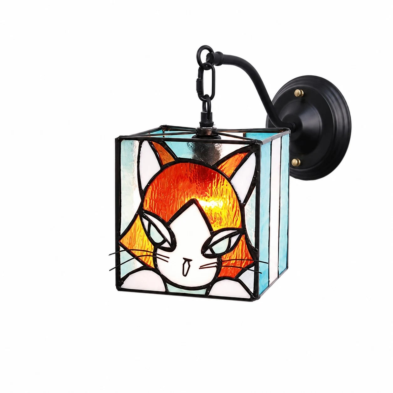 Amber Orange cat stained glass wall sconce