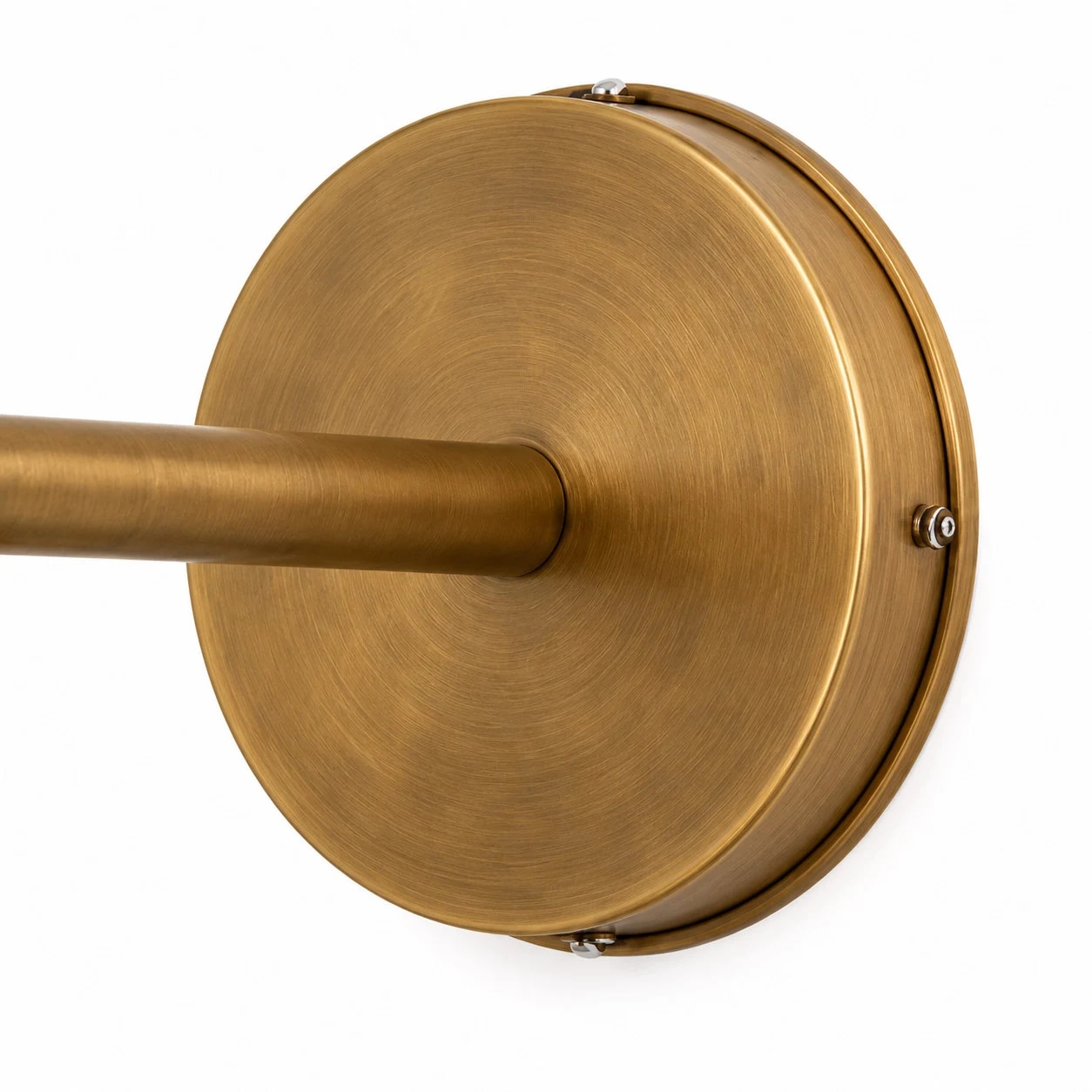 Close-up of the wall plate, arm, and fastening details