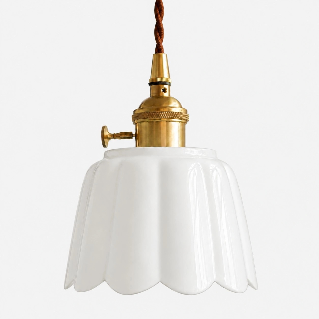 Cienax White ceramic pendant light with Brass finish