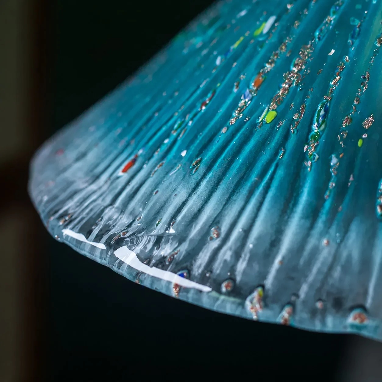 Blue glass pendant shade edge detail