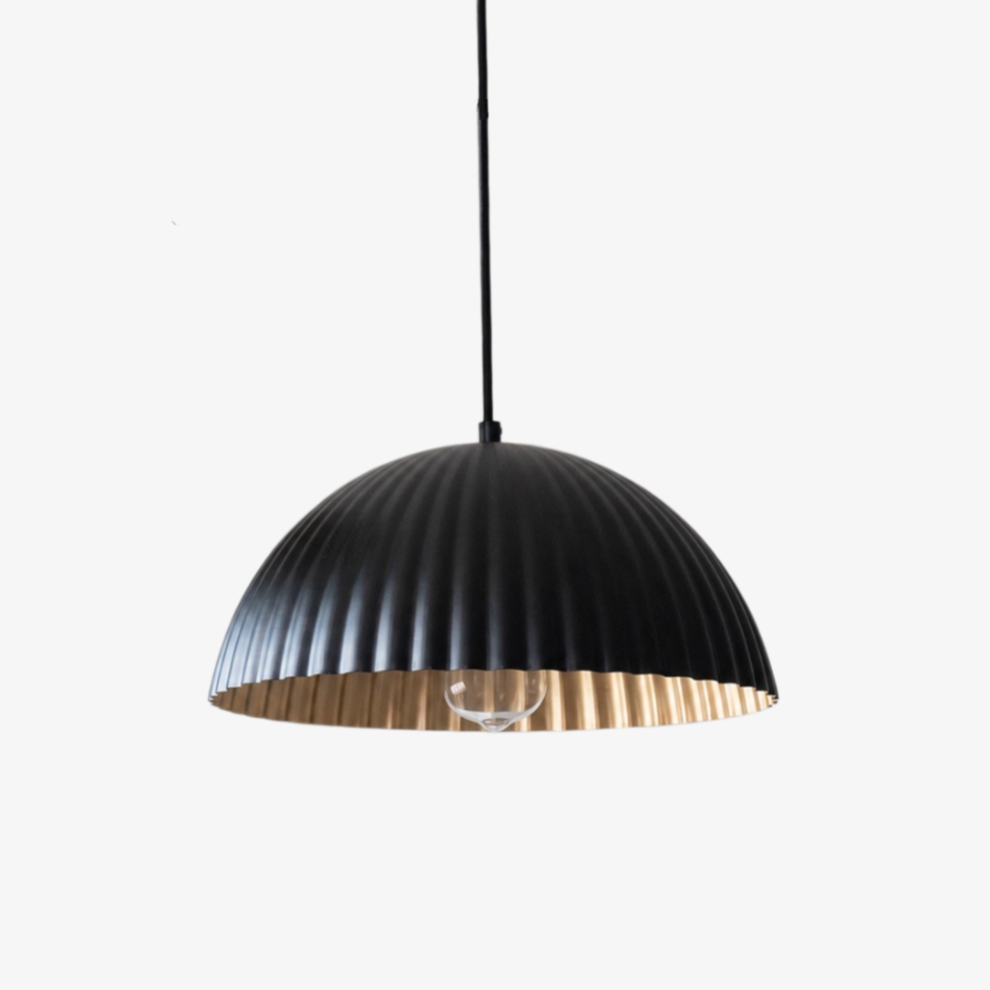 Black ribbed metal pendant lamp with gold interior