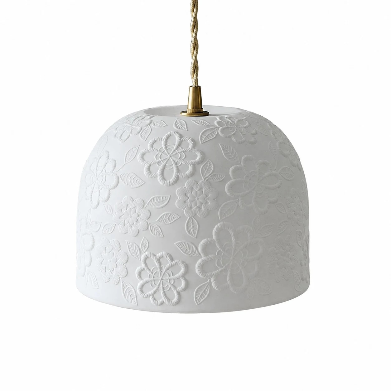 Bowl Floral white ceramic brass pendant lamp