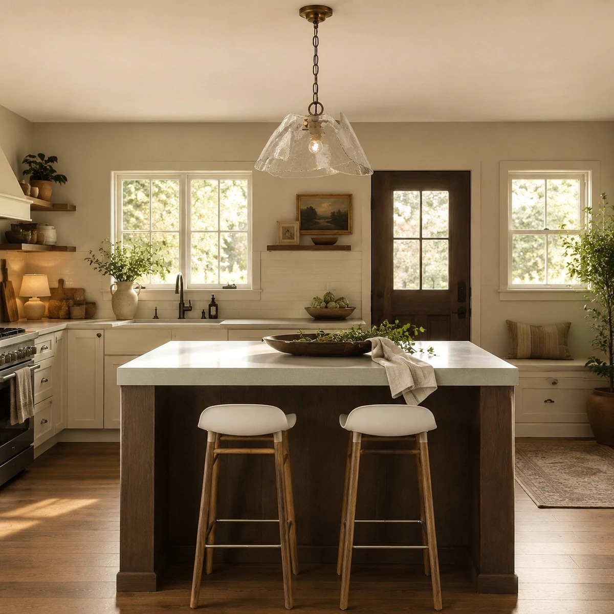 Pendant light over a kitchen island