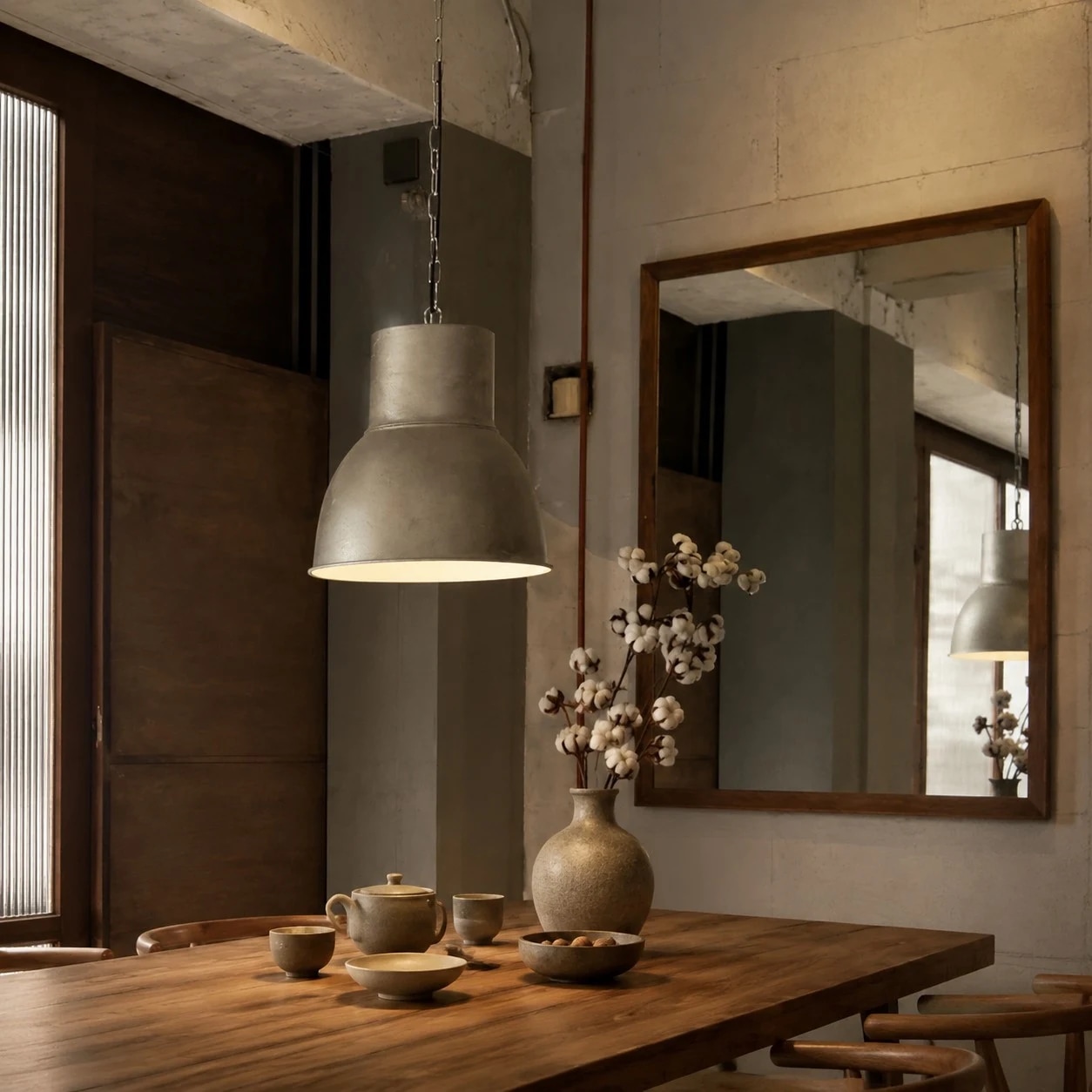 Pendant light in an atmospheric interior