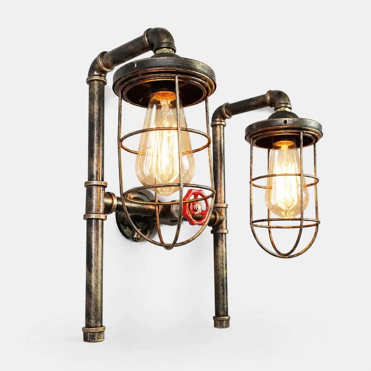 Industrial Pipe Wall Sconce with Vintage Cage Shade
