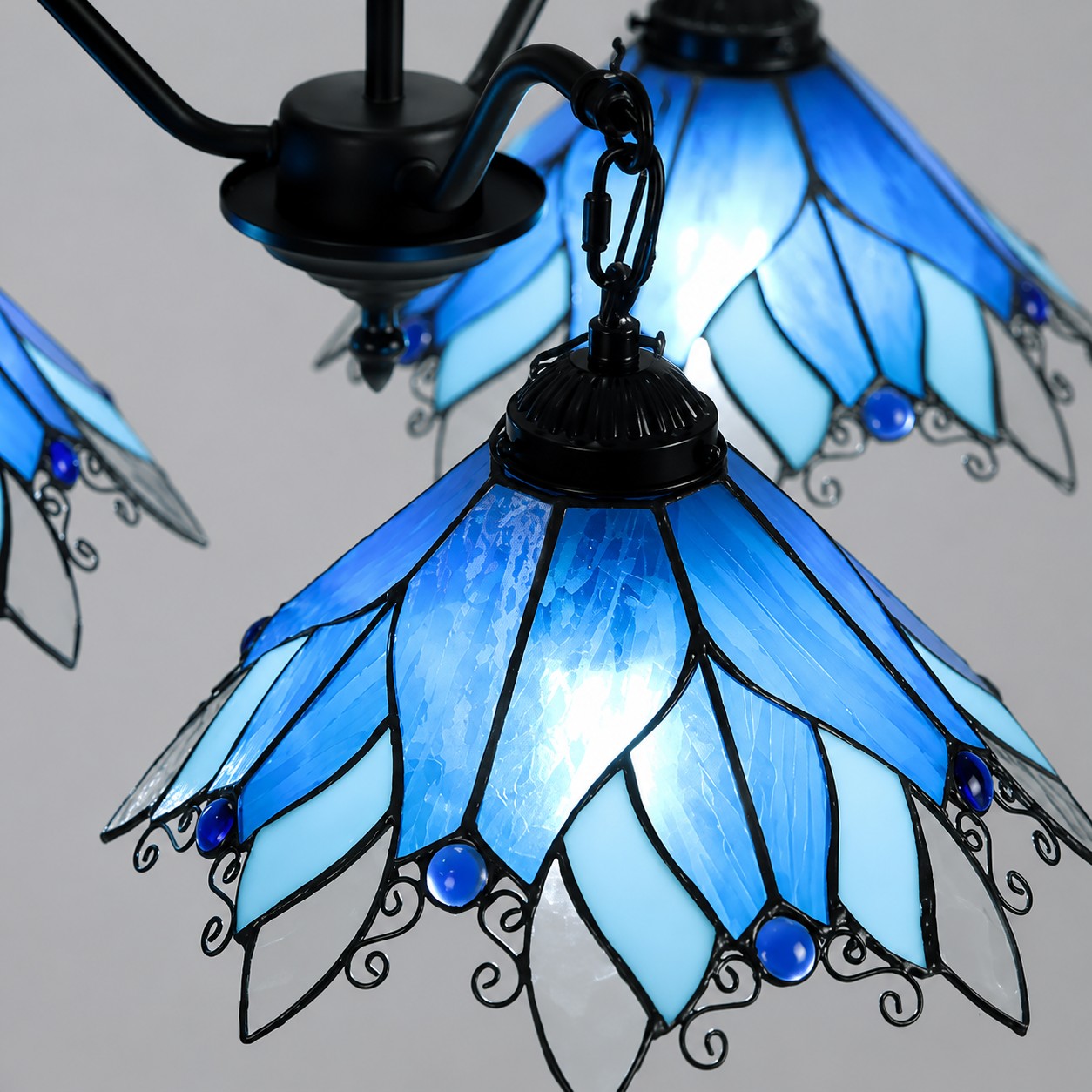 Four-Light Stained Glass Chandelier detail
