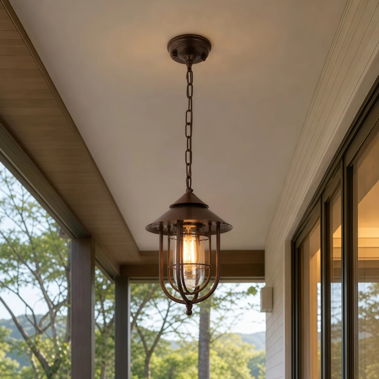 Covered patio pendant lamp scene