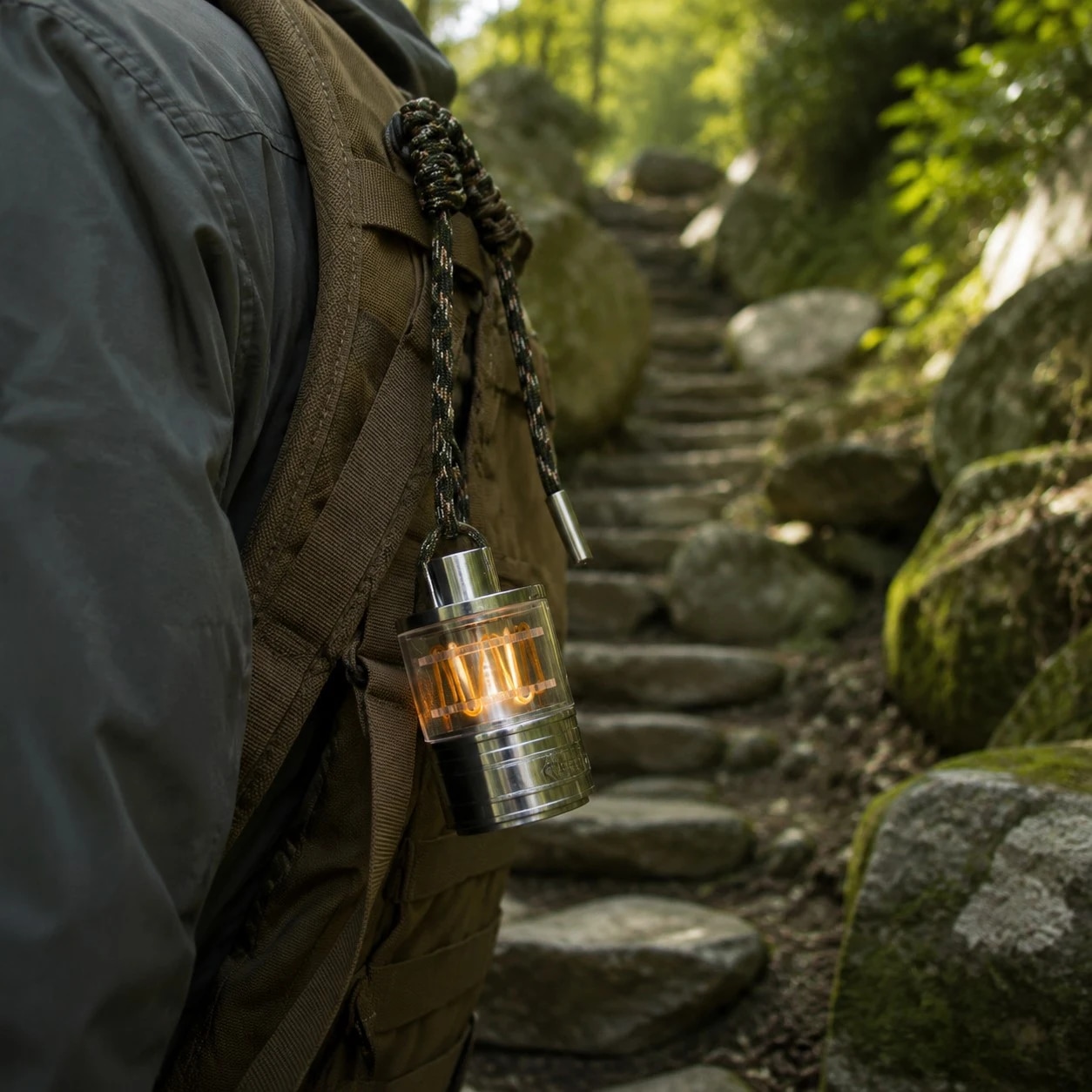 Portable lamp attached to outdoor gear
