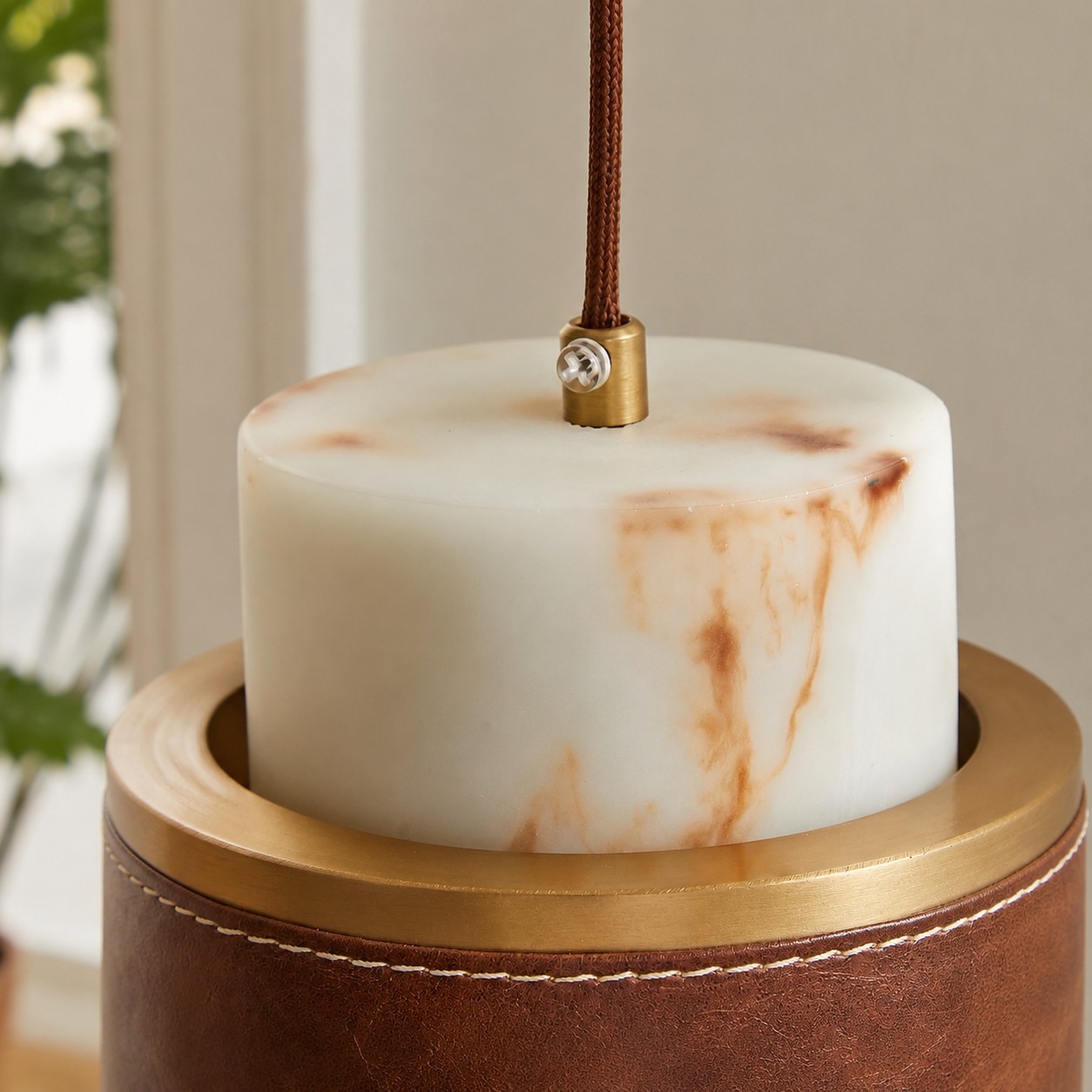 Alabaster-style shade and cord detail