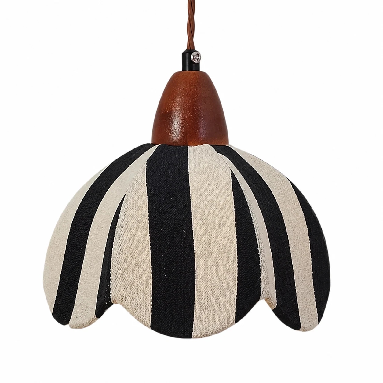 Black and ivory striped scalloped fabric shade detail