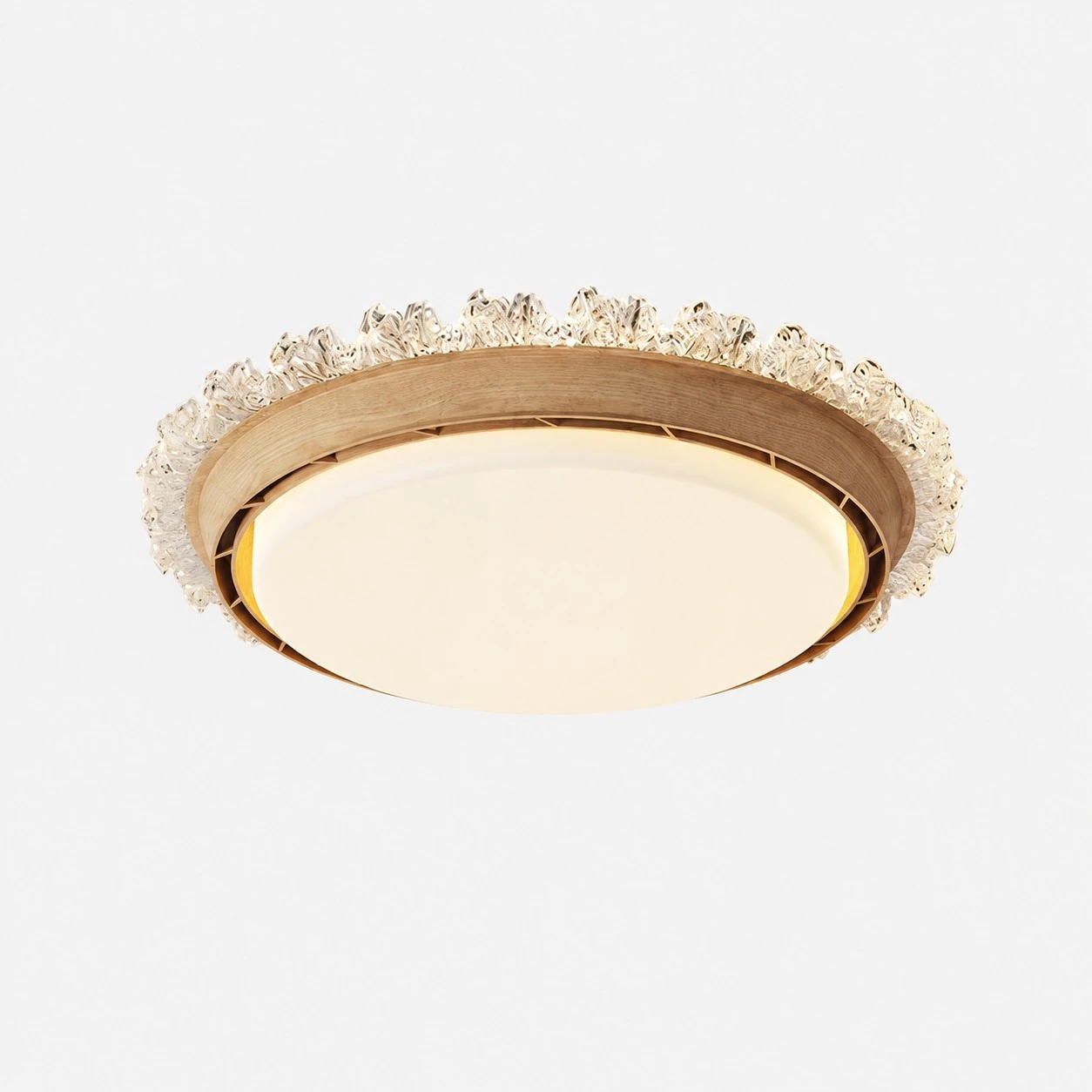 Style A Crystal + Natural Wood flush mount ceiling fan light