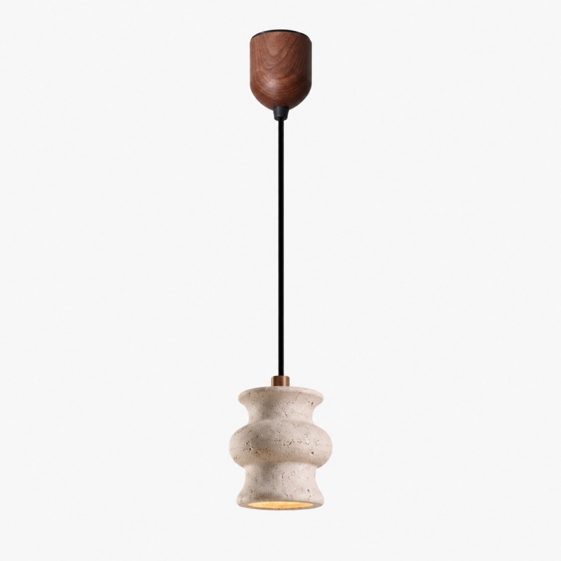 Close view of the yellow travertine pendant shade