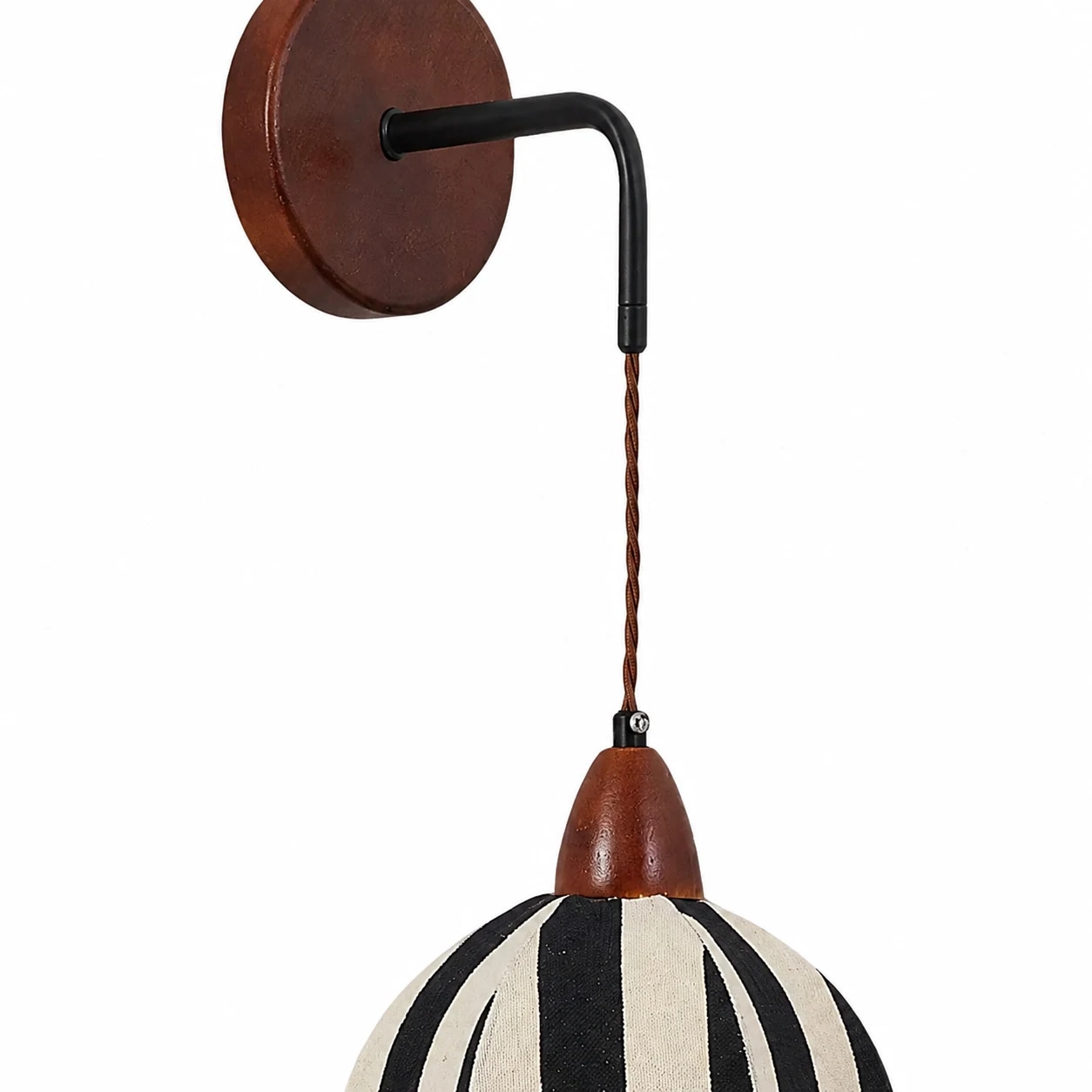 Braided hanging cord and curved wall arm detail