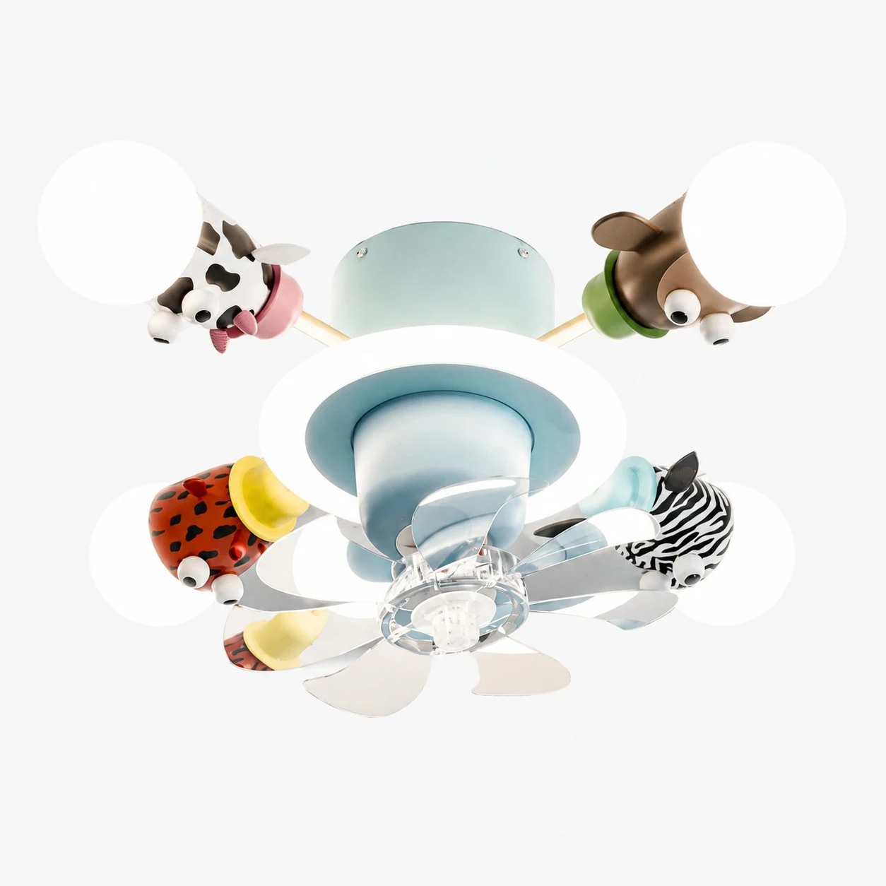 Blue four-light kids animal ceiling fan light