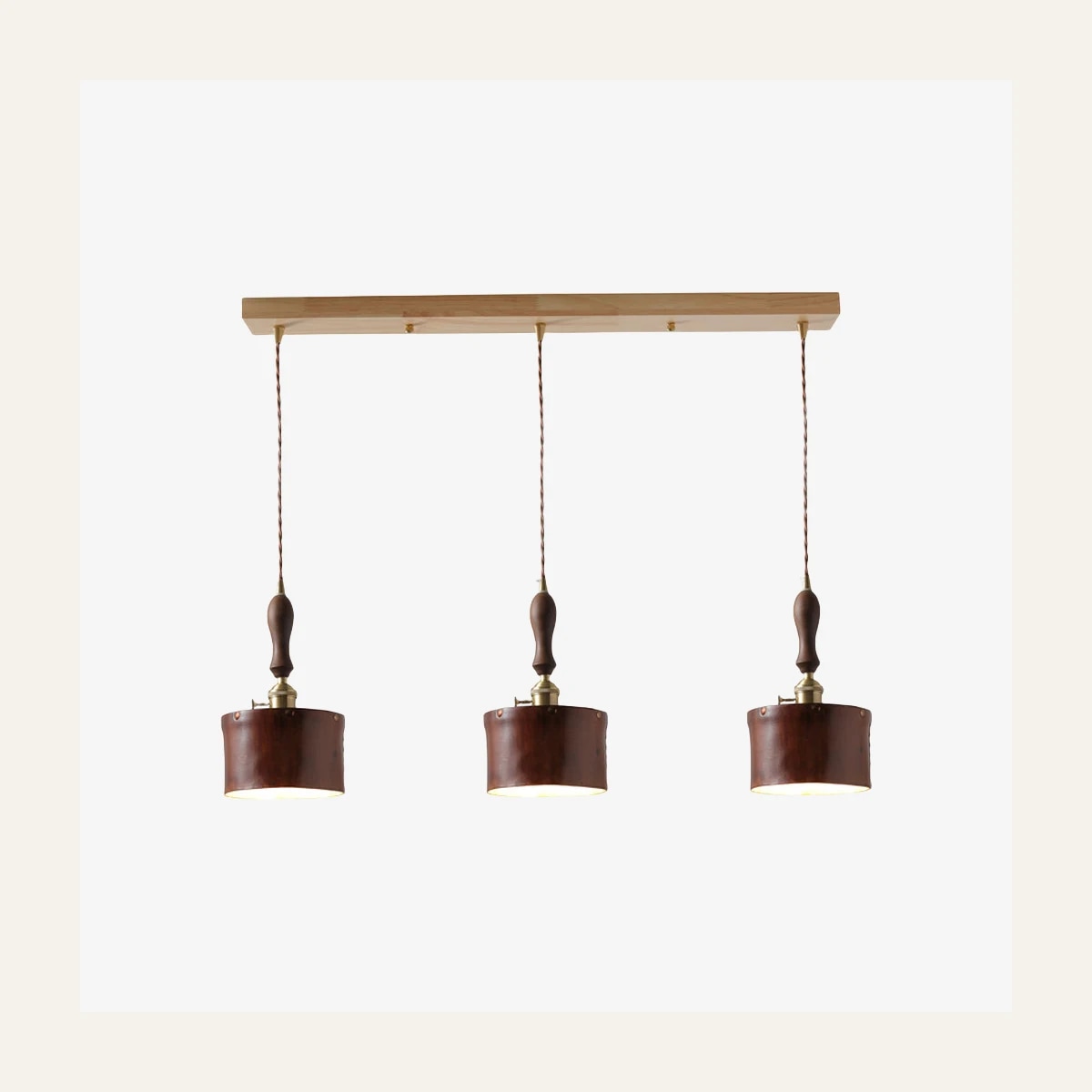 brown triple pendant leather shade bar light