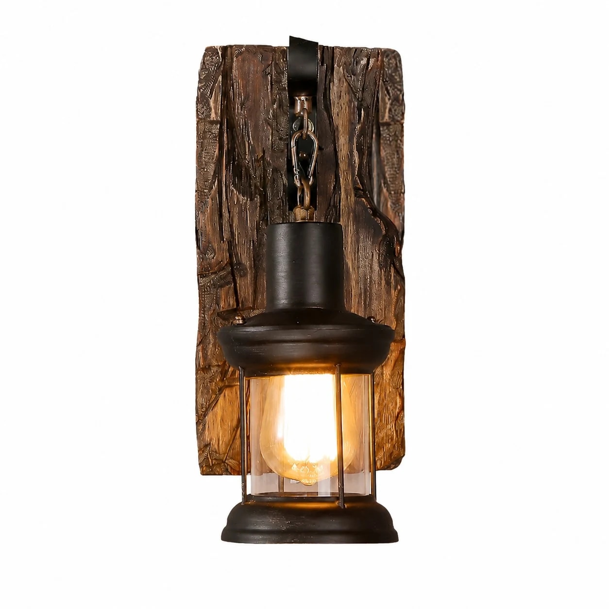 Rustic ship wood industrial wall sconce lamp mounted on wall