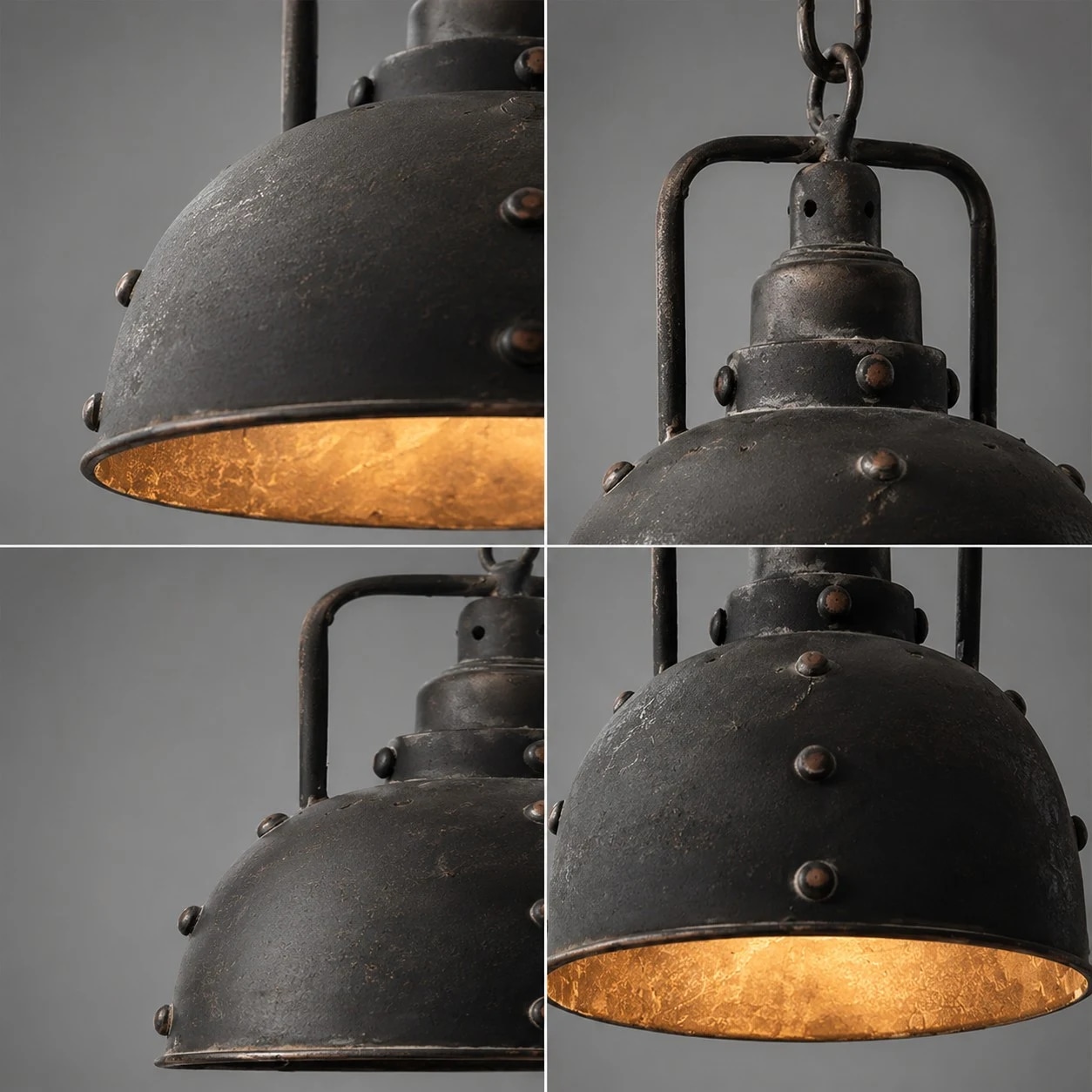 Aged metal texture, rivet detail and a softly weathered interior.