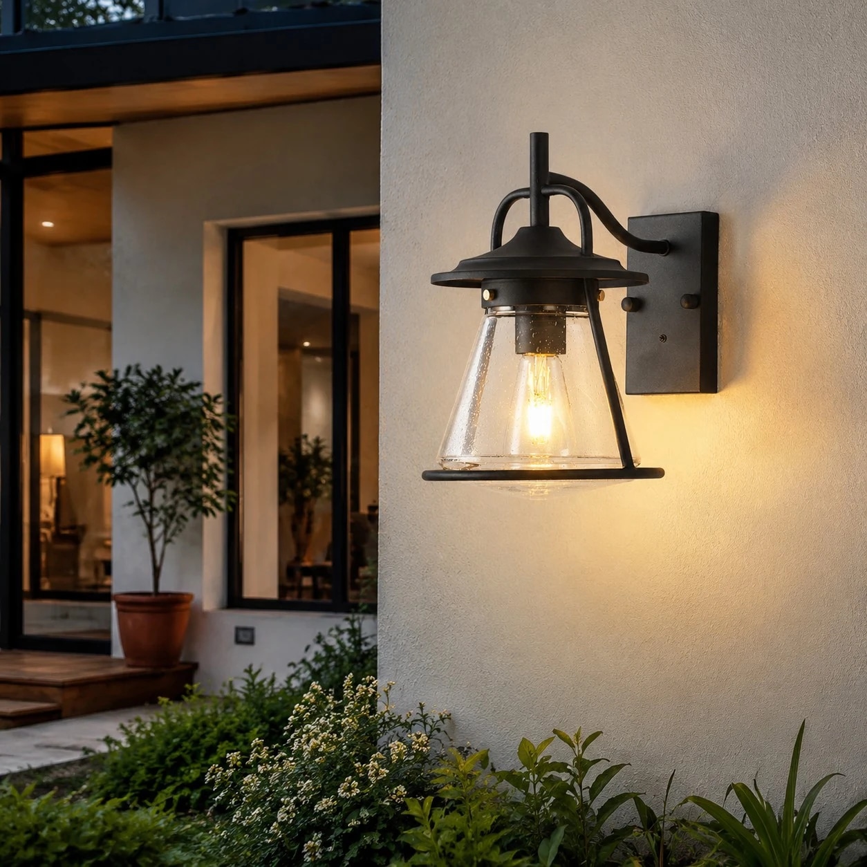 Outdoor lantern lighting exterior wall plants