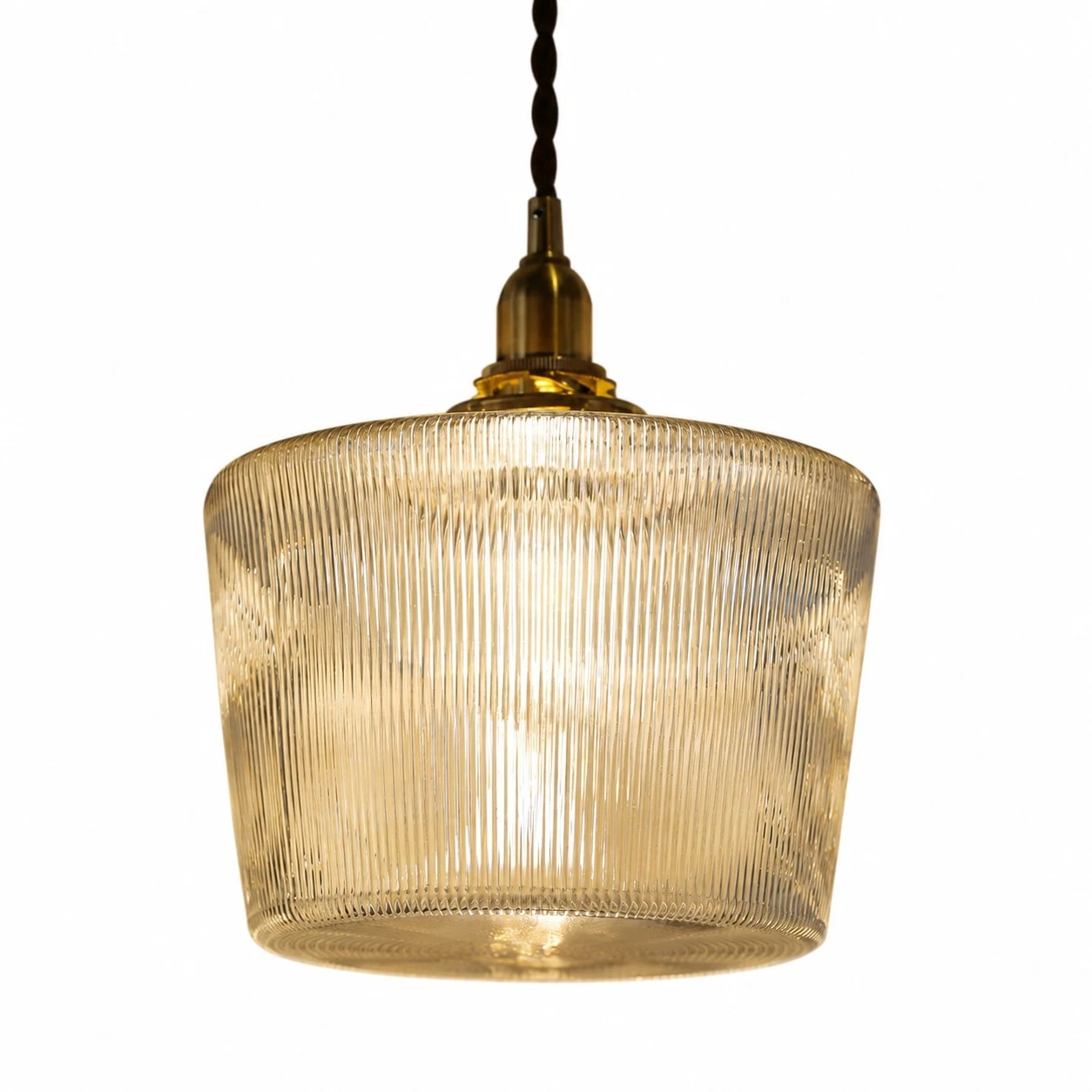 Illuminated ribbed glass pendant detail