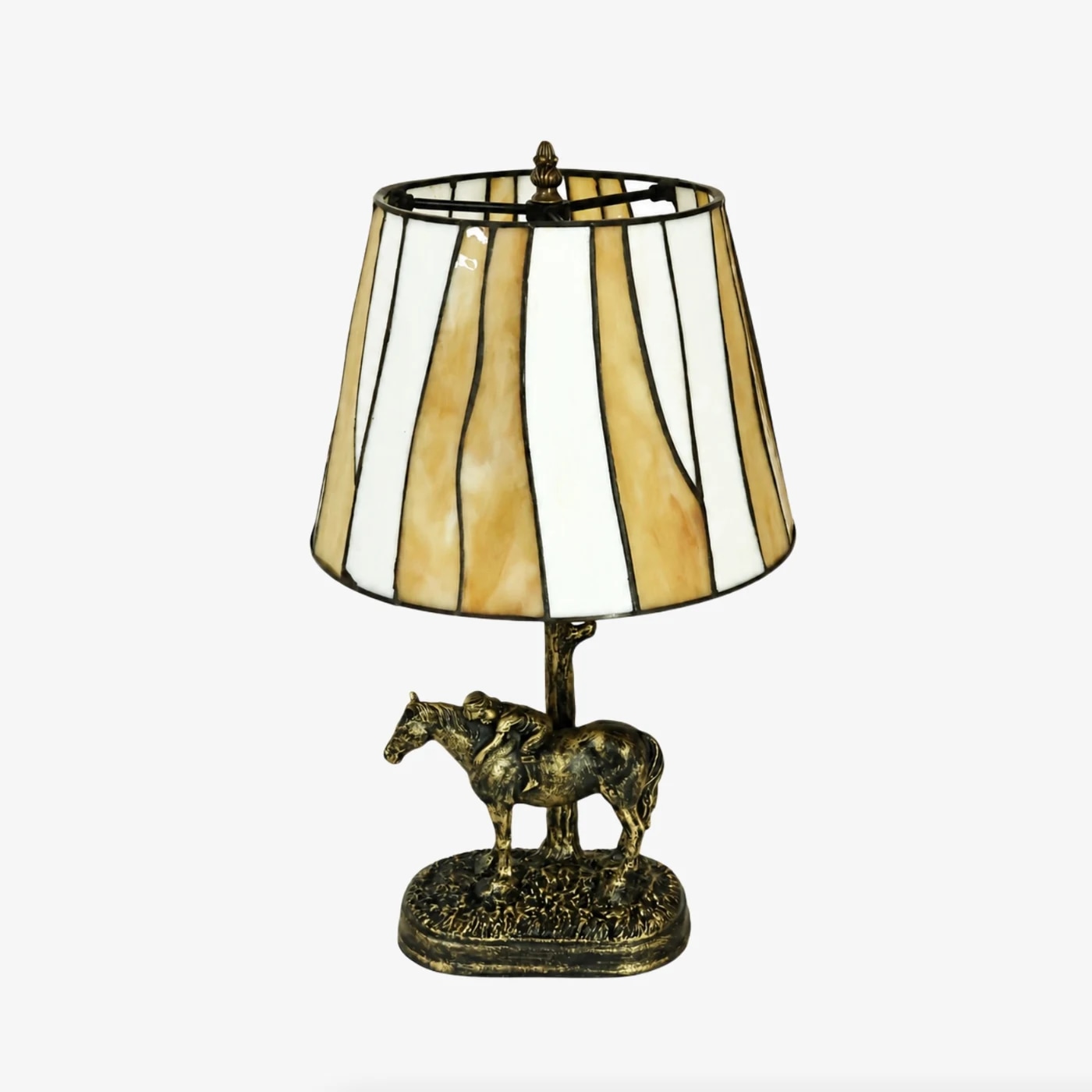 Yellow horse-base 12 inch Tiffany-style table lamp