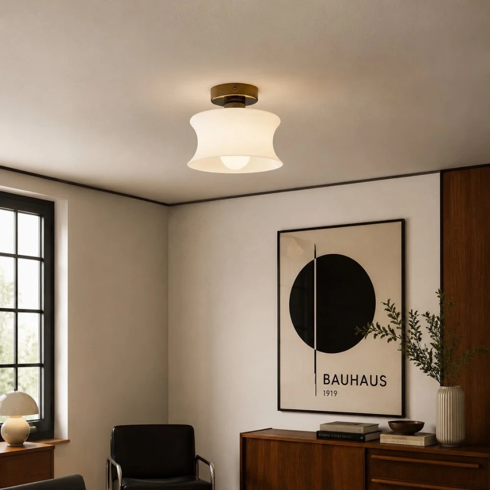 French Bauhaus Glass Flush Mount Ceiling Light, 20 cm room scene
