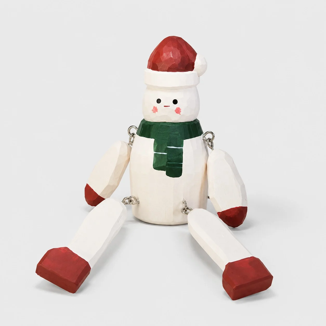 Handgeschnitzter grauer Schneemann aus Holz