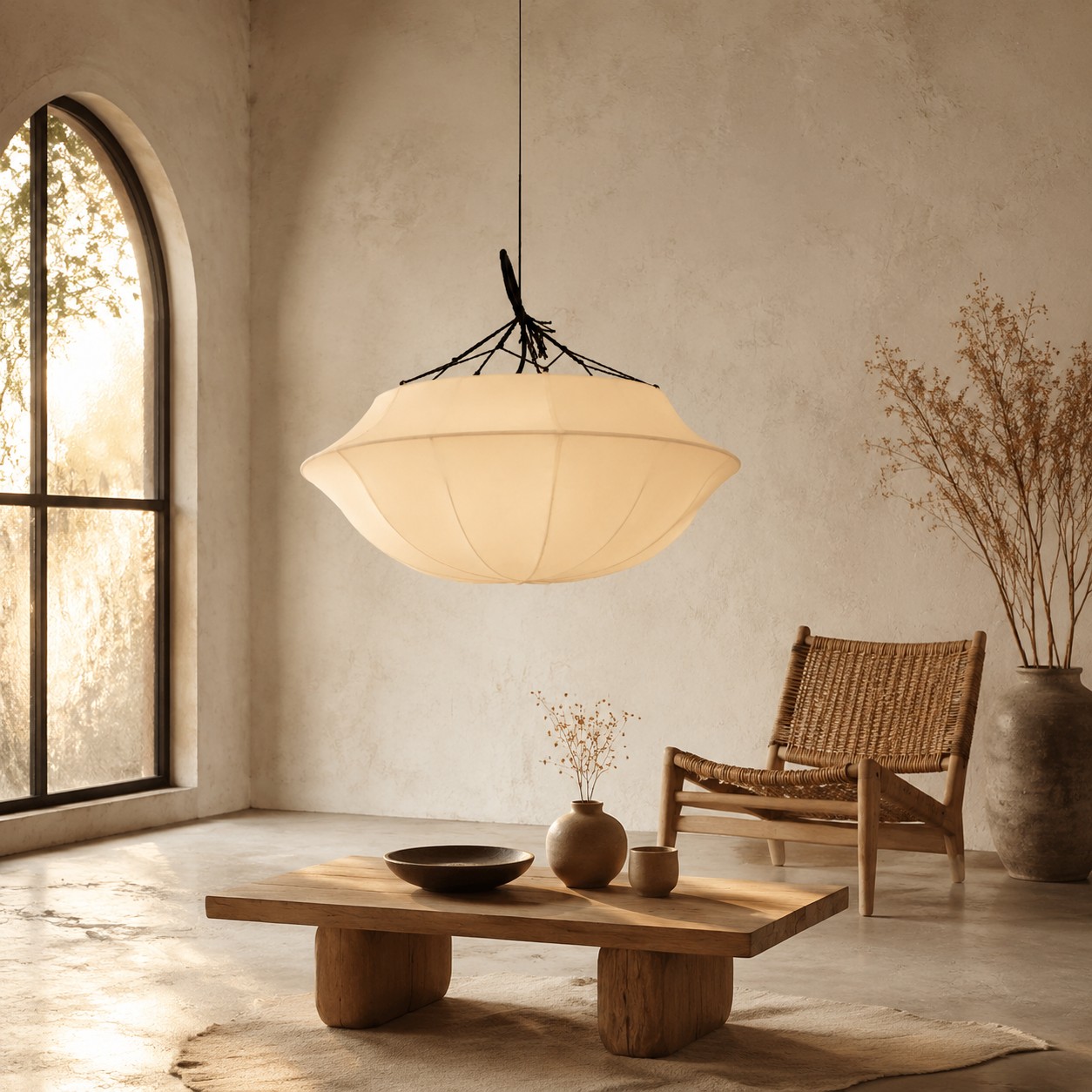 Fabric chandelier in a bedroom setting