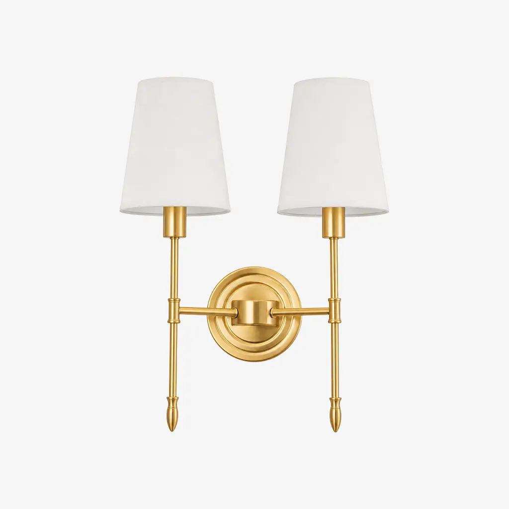 Two-head Style B wall light with fabric shades