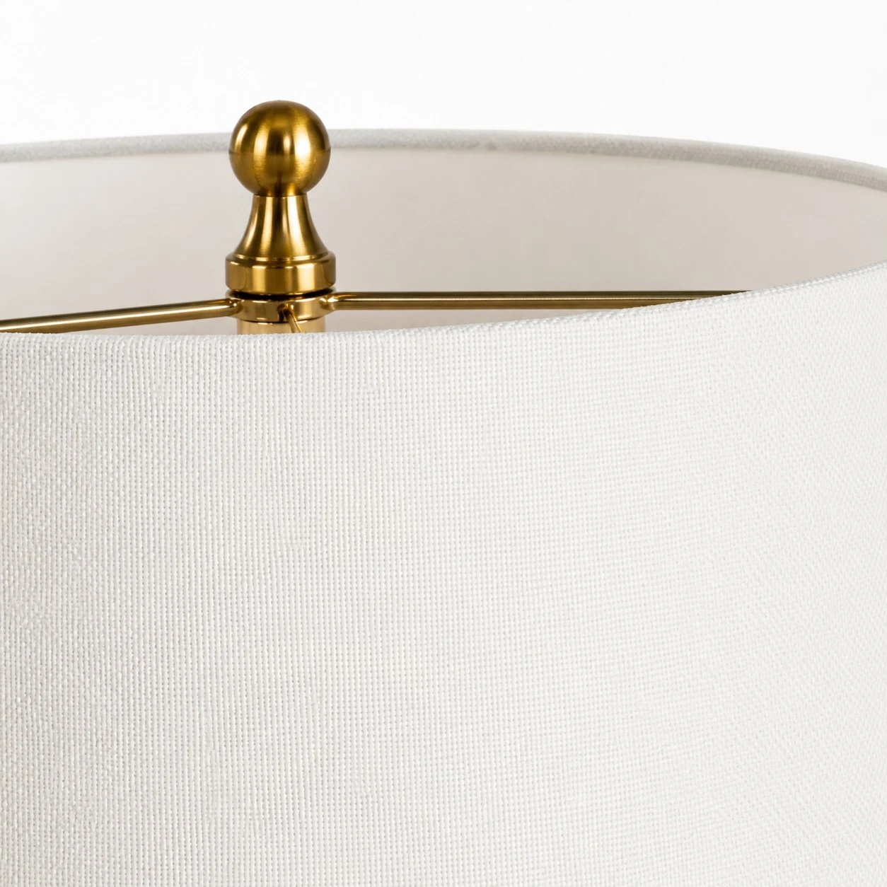 White fabric shade and finial detail
