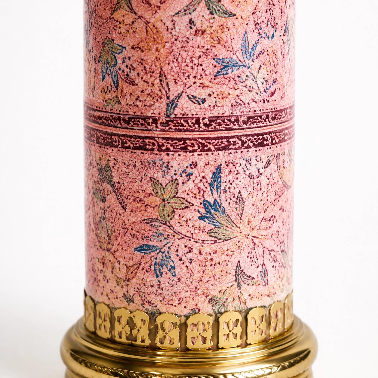 Pink floral ceramic lamp body detail