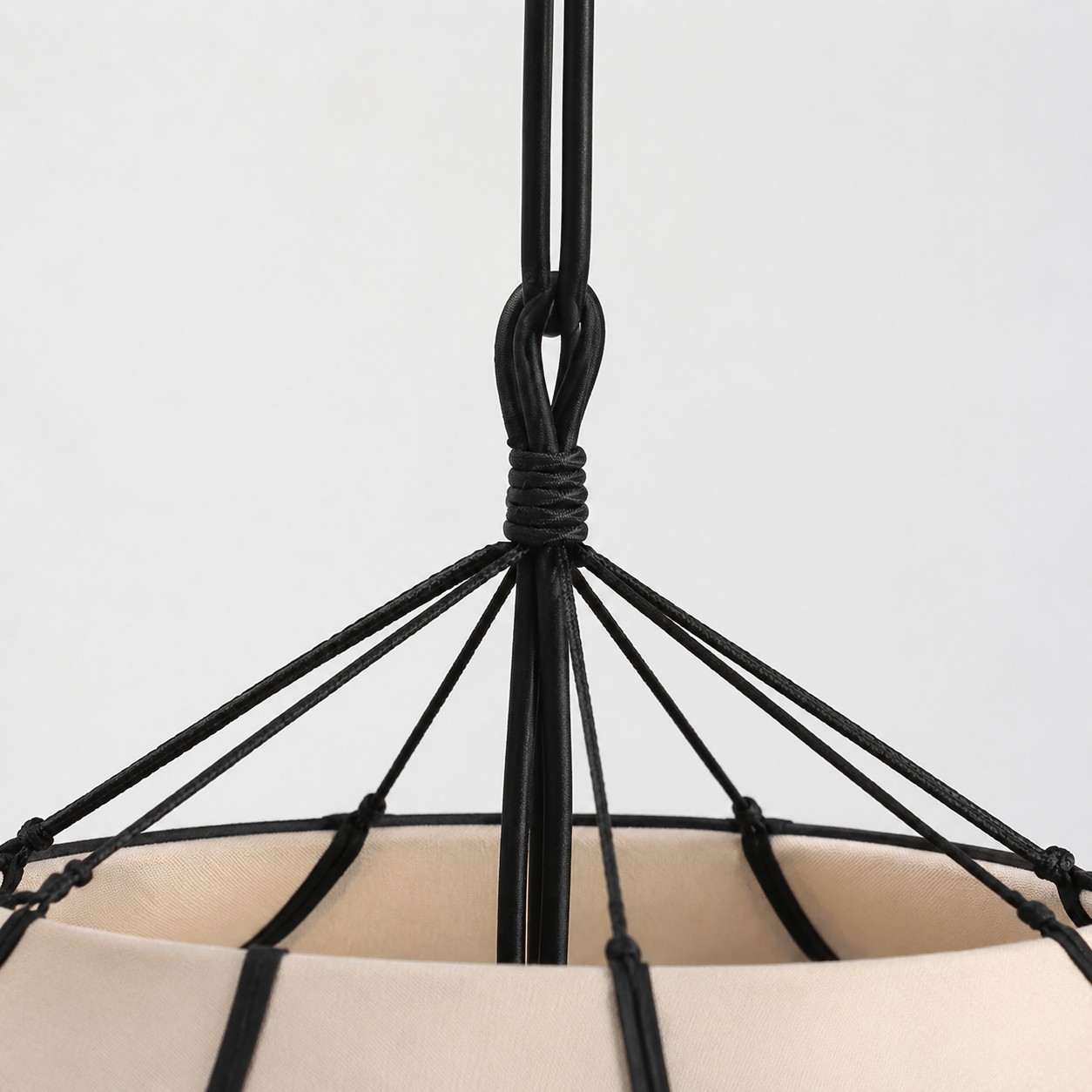 Fabric chandelier in a calm living room setting
