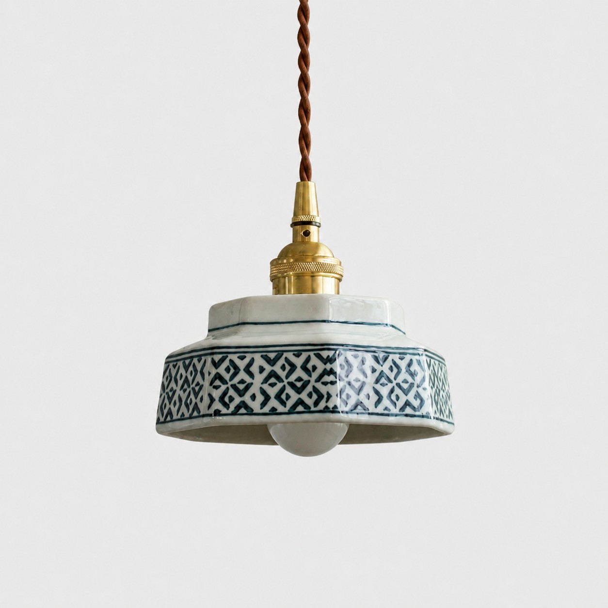 Blue floral ceramic octagonal pendant light
