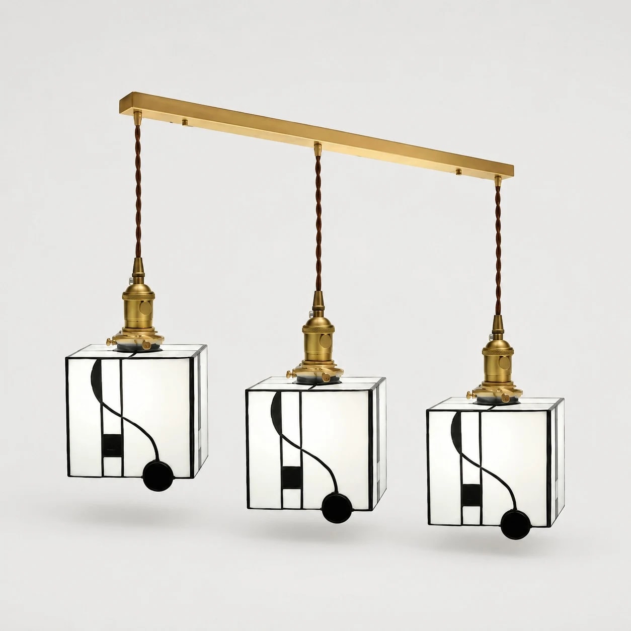 Cube Shade - Triple Linear Bar - Antique Brass