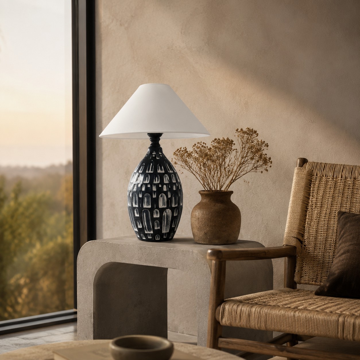 Quiet artful warmth for bedrooms, living rooms, and reading corners.
