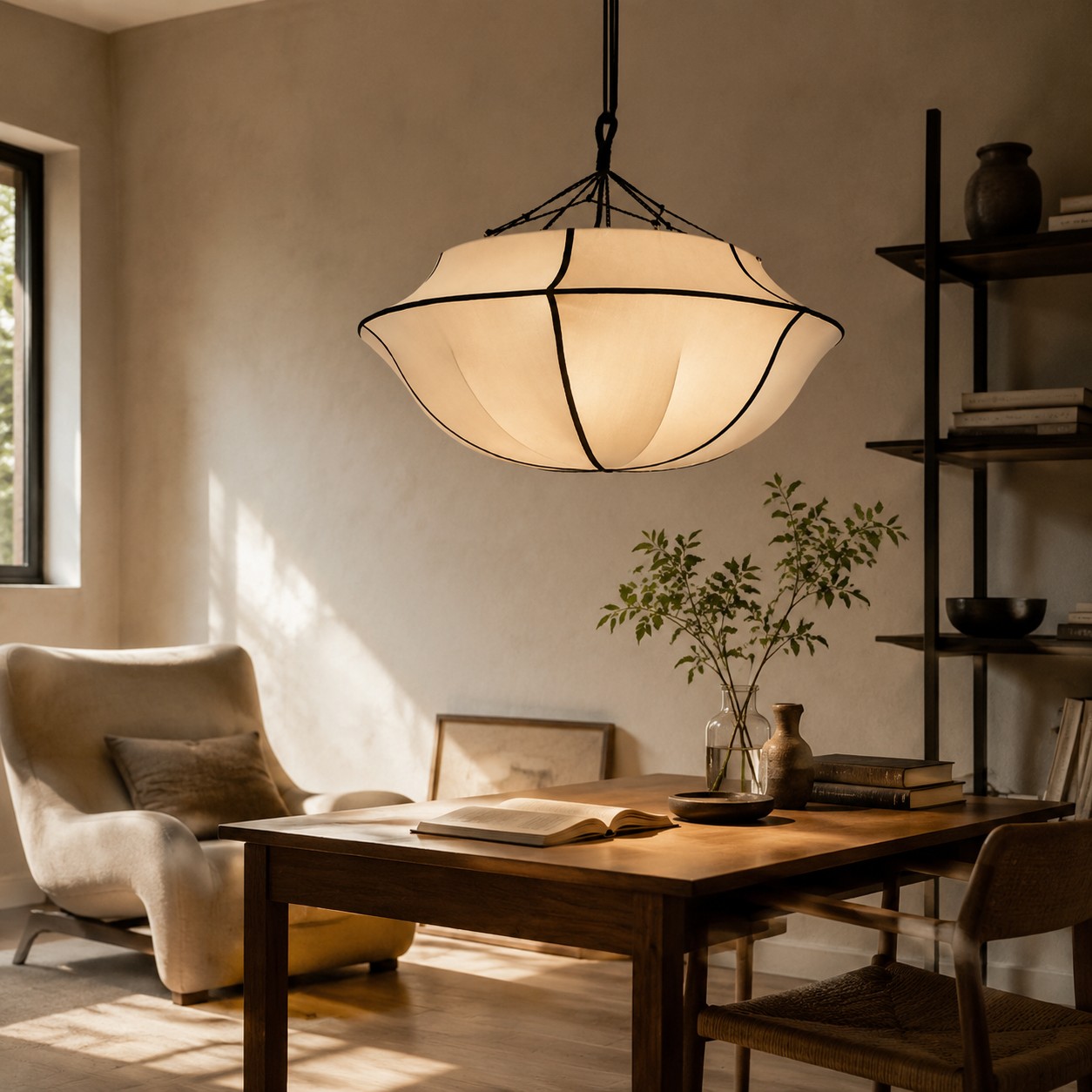 French fabric chandelier in a soft vintage interior